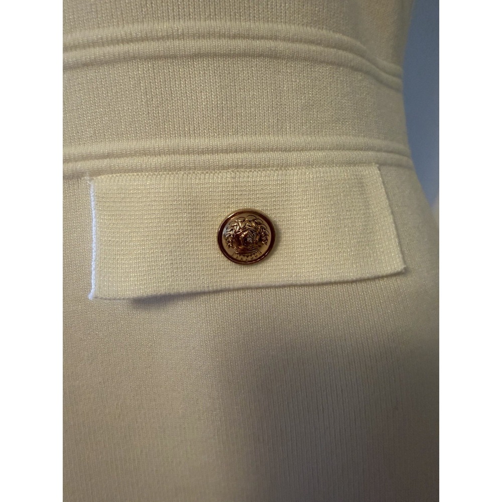 MEROKEETY Women's White Knit Sleeveless Sweater Dress With Golden Buttons Size S - Picture 7 of 16